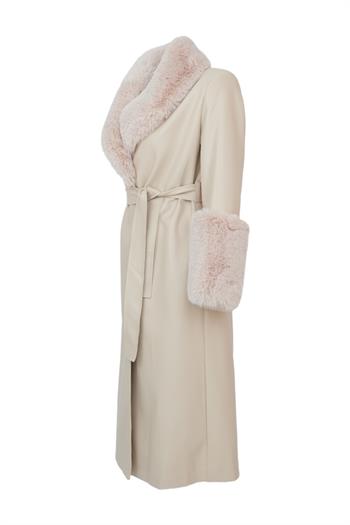 VALENTIN Deri Trençkot - Krem