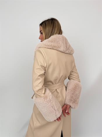 VALENTIN Deri Trençkot - Krem