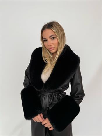 VALENTIN Deri Trençkot - Siyah