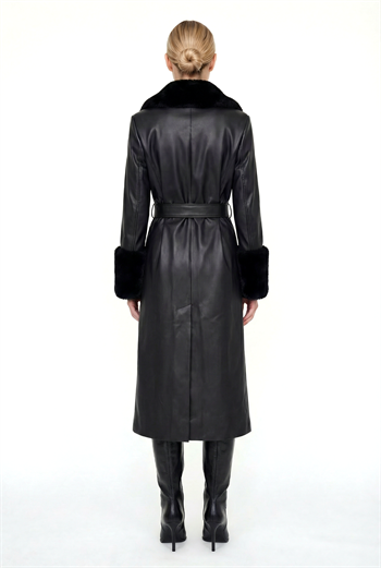 VALENTIN Deri Trençkot - Siyah