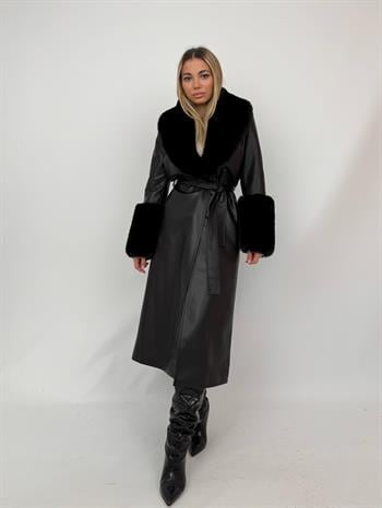 VALENTIN Deri Trençkot - Siyah