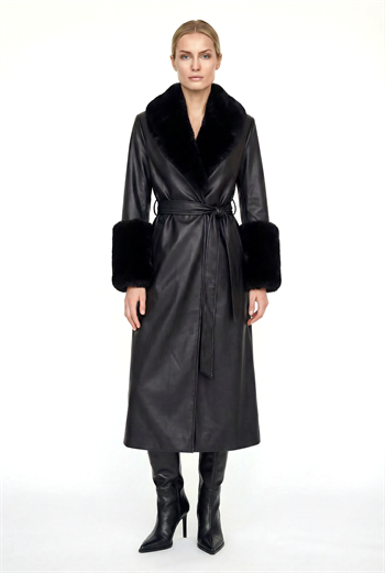 VALENTIN Deri Trençkot - Siyah