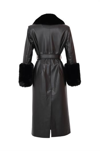VALENTIN Deri Trençkot - Siyah