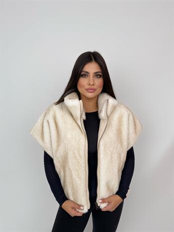 VELORA Suni Kürk Yelek - Bej