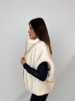 VELORA Suni Kürk Yelek - Bej