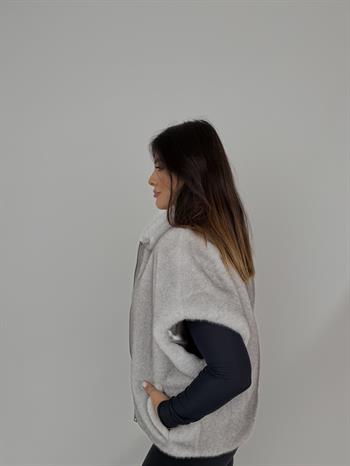 VELORA Suni Kürk Yelek - Gri