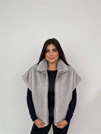 VELORA Suni Kürk Yelek - Gri