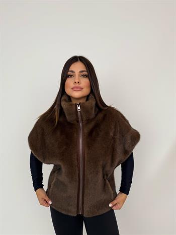 VELORA Suni Kürk Yelek - Kahverengi