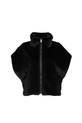 VELORA Suni Kürk Yelek - Siyah