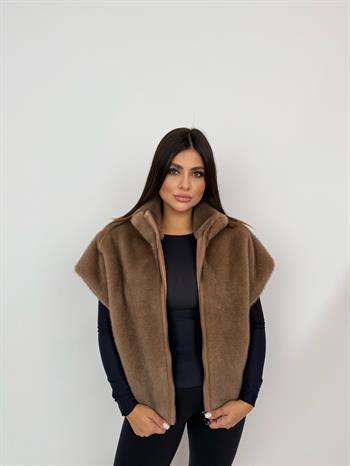 VELORA Suni Kürk Yelek - Vizon