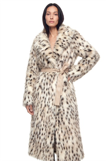 VICTORIA Tam Boy Desenli Suni Kürk Manto - Vaşak