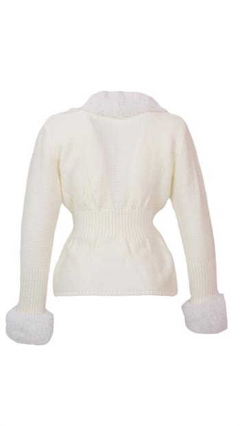 WALES Kürklü Triko Hırka - Ekru