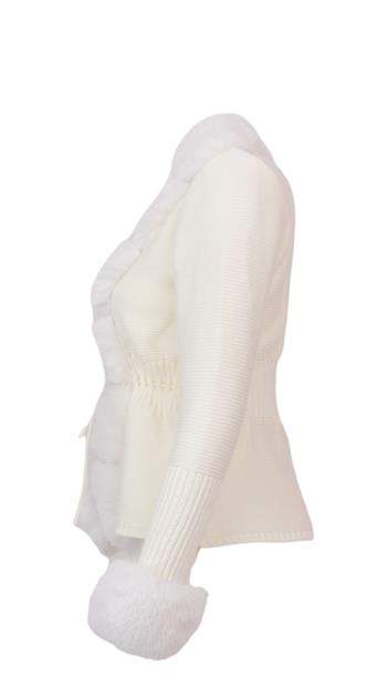 WALES Kürklü Triko Hırka - Ekru