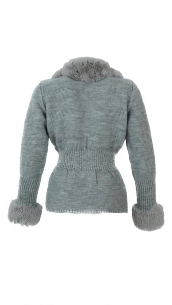 WALES Kürklü Triko Hırka - Gri