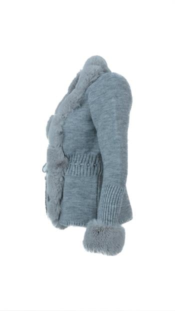 WALES Kürklü Triko Hırka - Gri