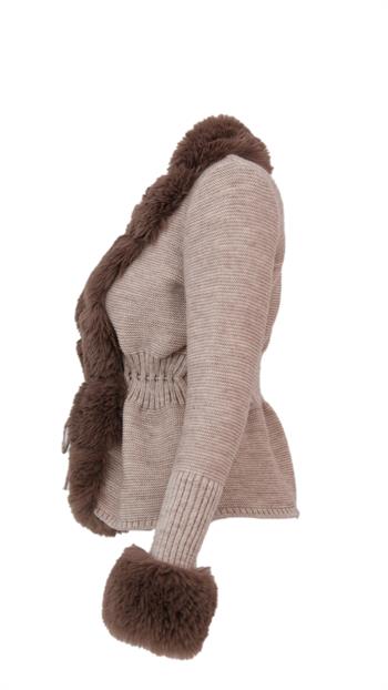 WALES Kürklü Triko Hırka - Vizon