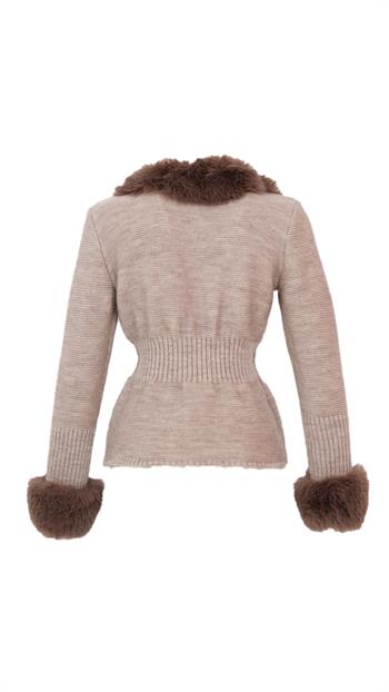 WALES Kürklü Triko Hırka - Vizon