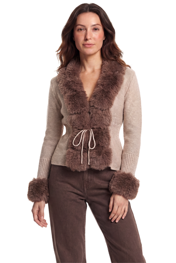 WALES Kürklü Triko Hırka - Vizon