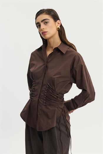 Yandan İpli Uzun Gömlek - Kahverengi