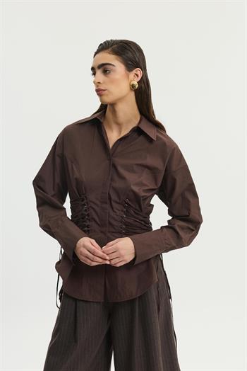 Yandan İpli Uzun Gömlek - Kahverengi