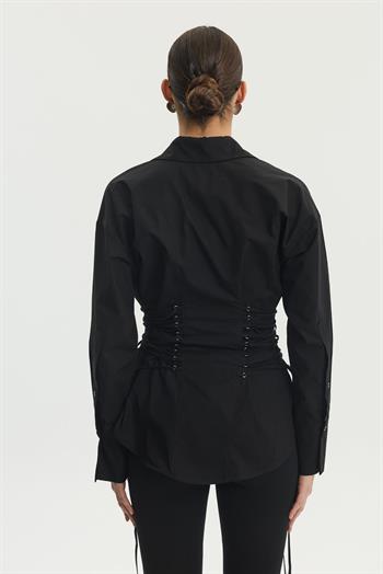 Yandan İpli Uzun Gömlek - Siyah