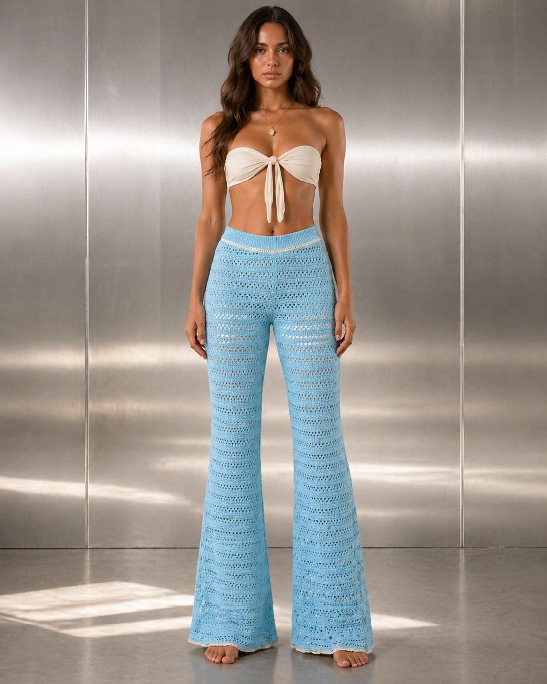 Ajur Desenli Triko Pantalon - Aqua