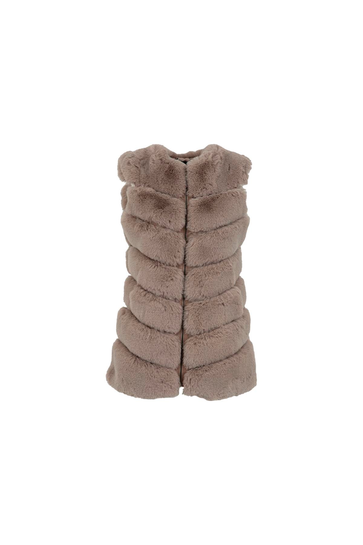 Classic Suni Kürk Yelek - Taş