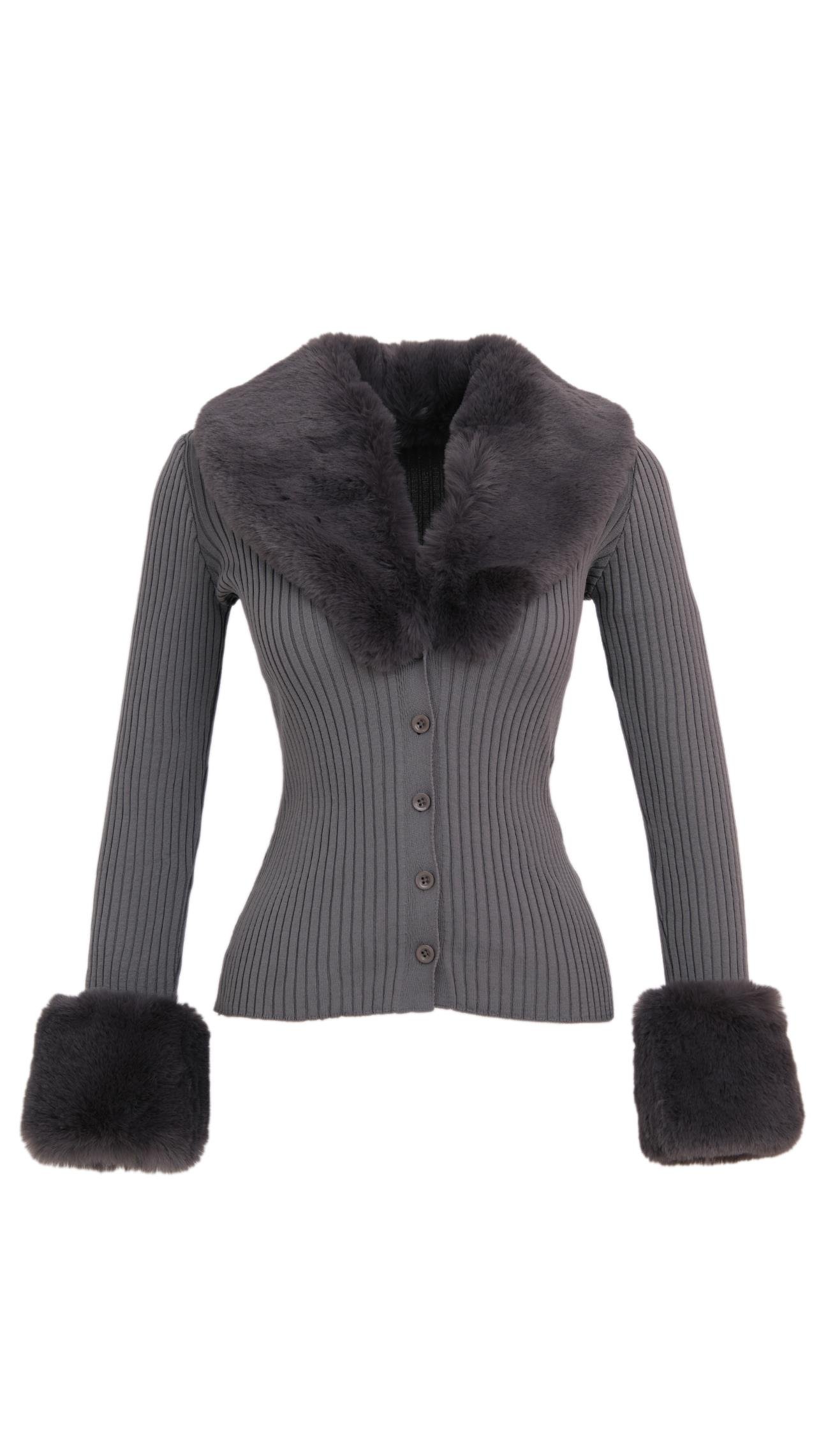 GALLER Kürklü Triko Hırka - Gri