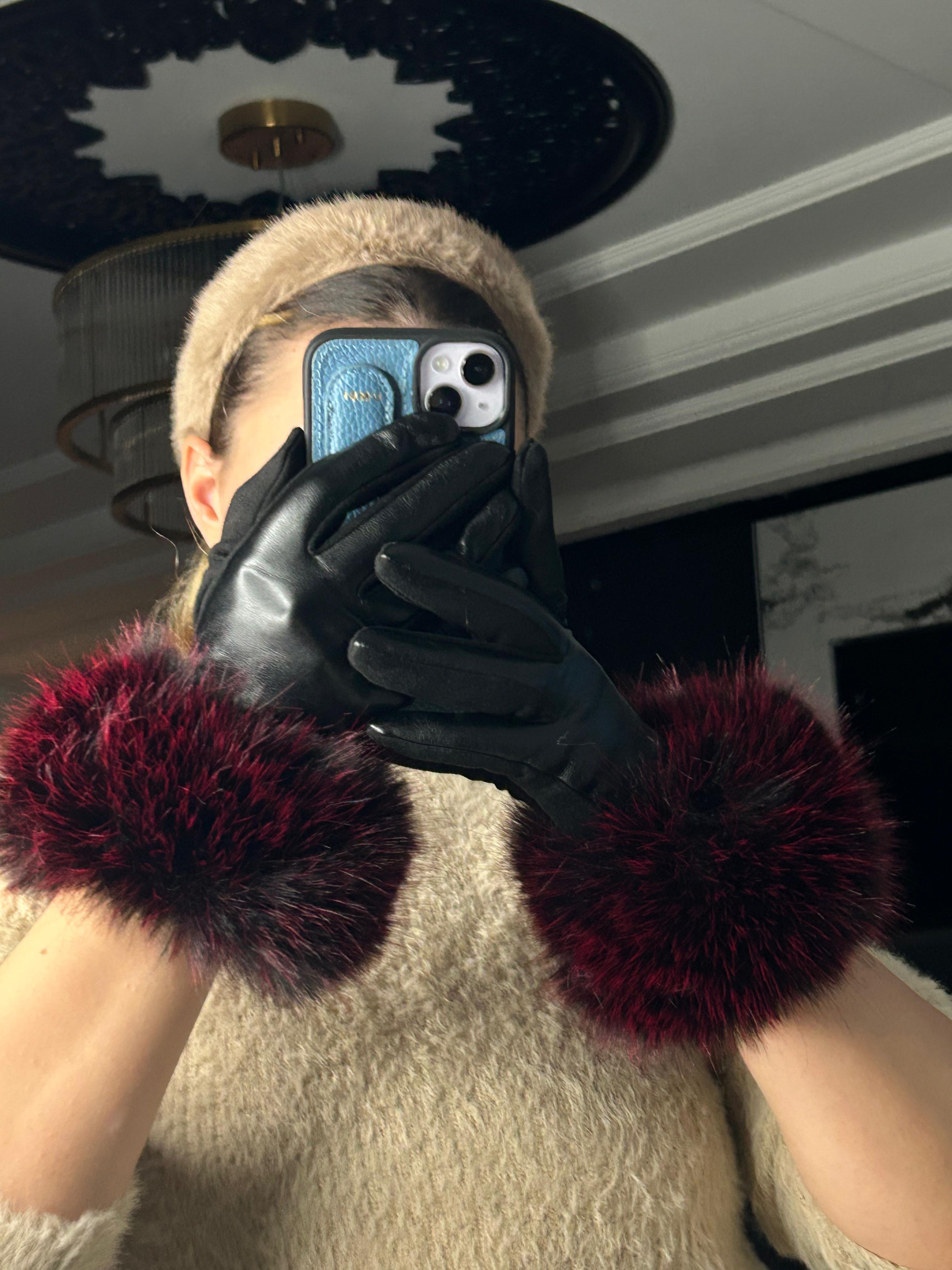 JF Bileği Kürklü İçi Süet Deri Eldiven - Bordo