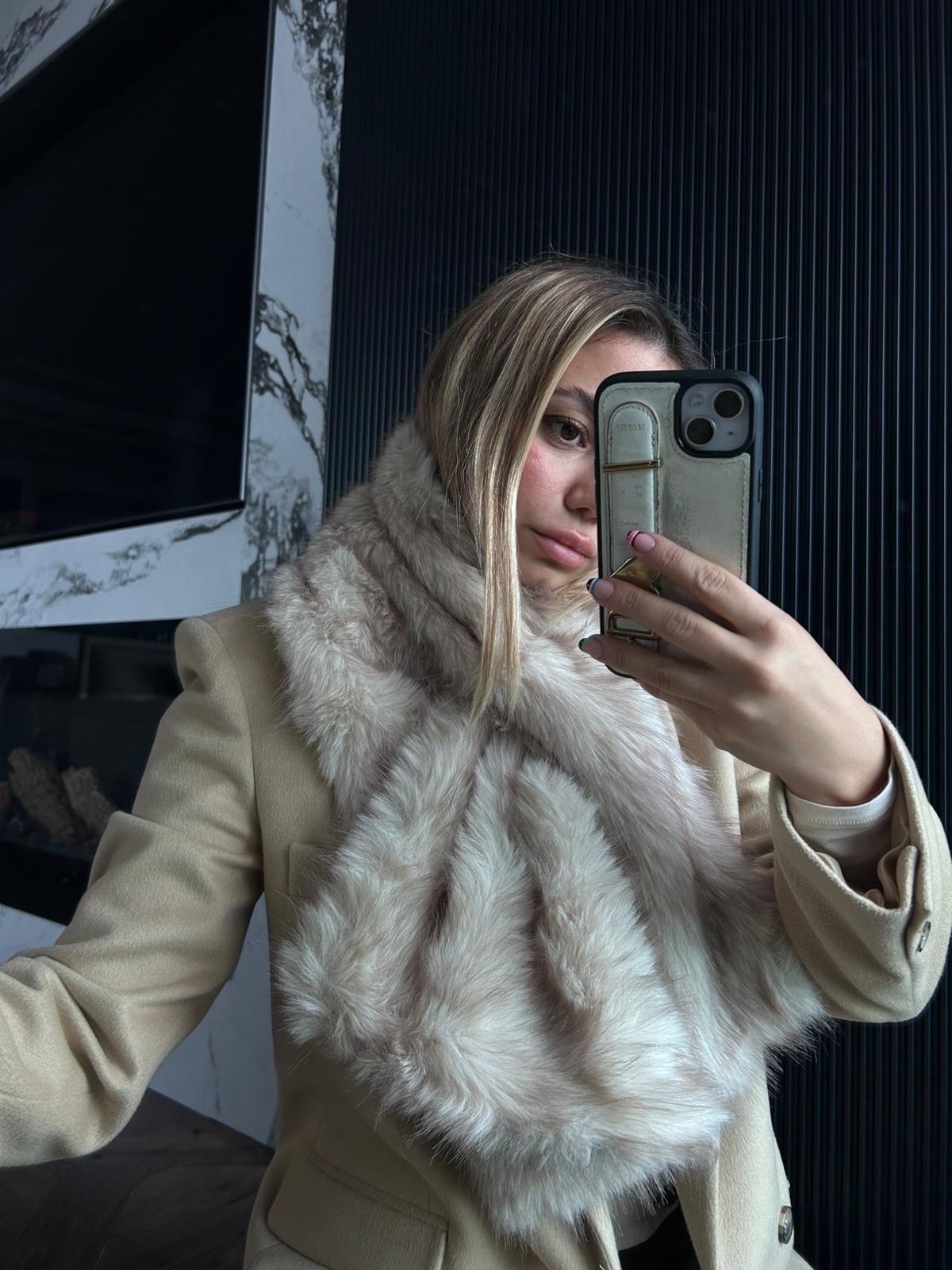 JF İçten Geçmeli Kürk Boyunluk - Bej