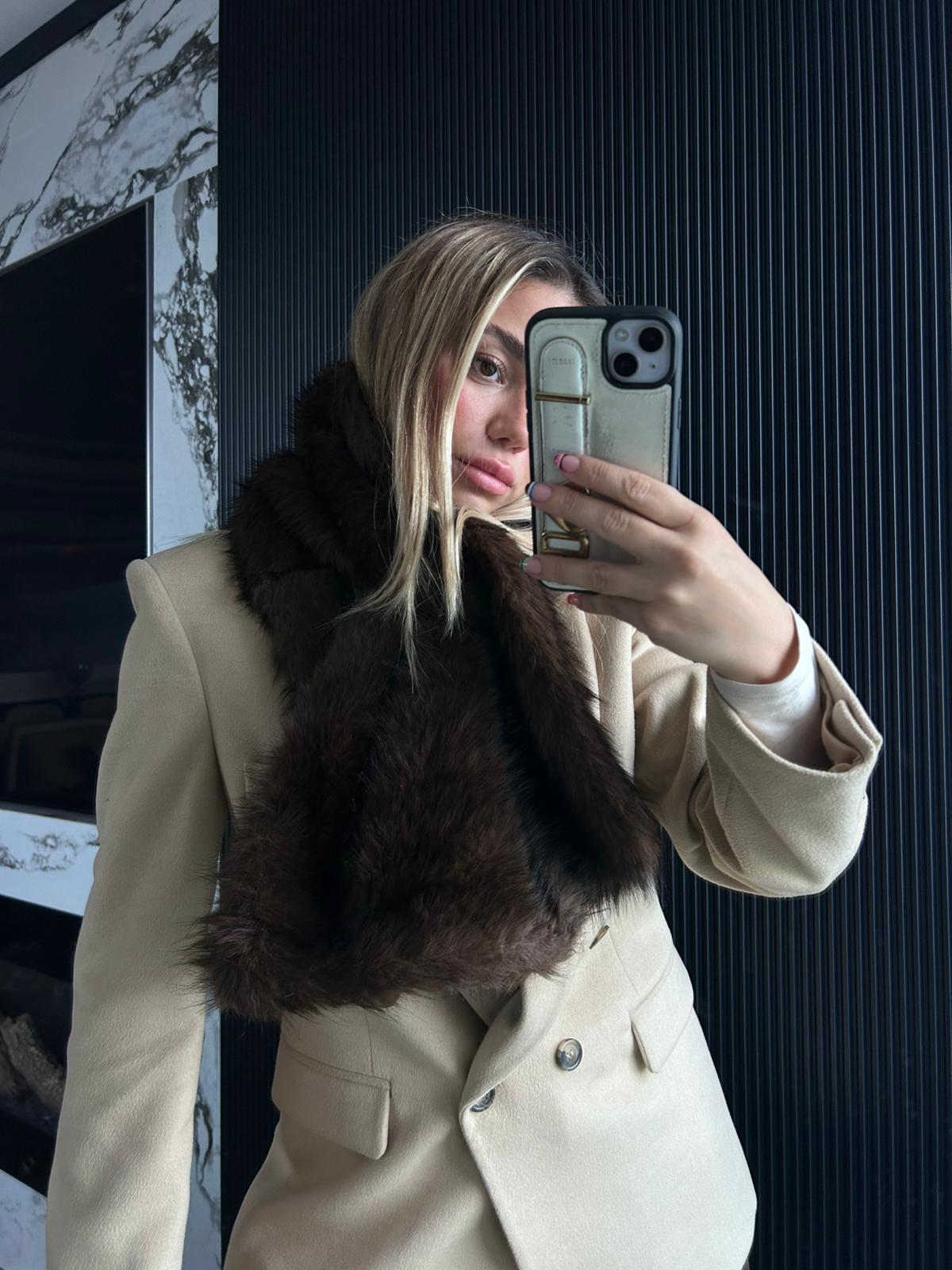 JF İçten Geçmeli Kürk Boyunluk - Kahverengi