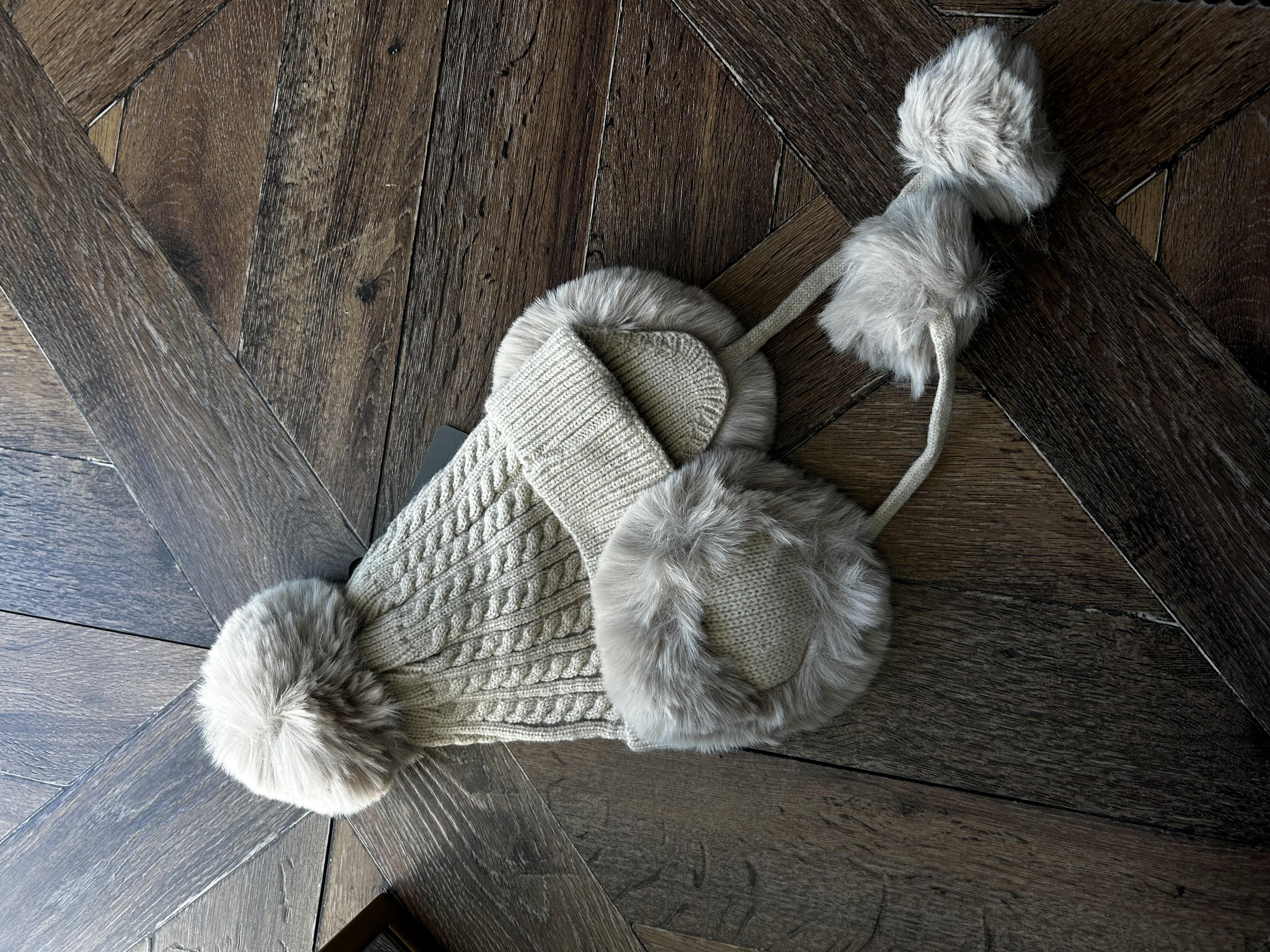 JF Kulaklıklı Ponponlu Triko Bere - Bej