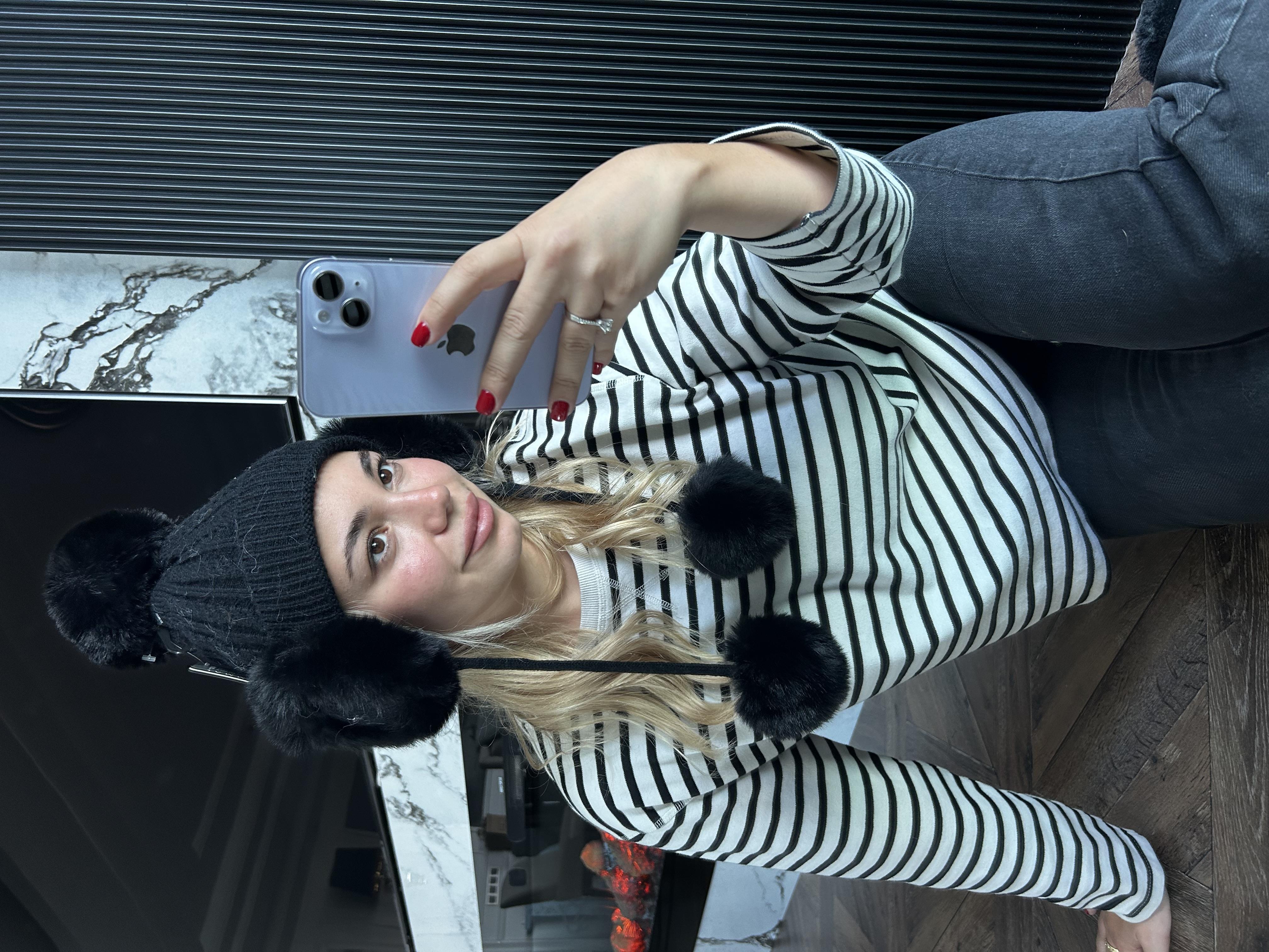 JF Kulaklıklı Ponponlu Triko Bere - Siyah