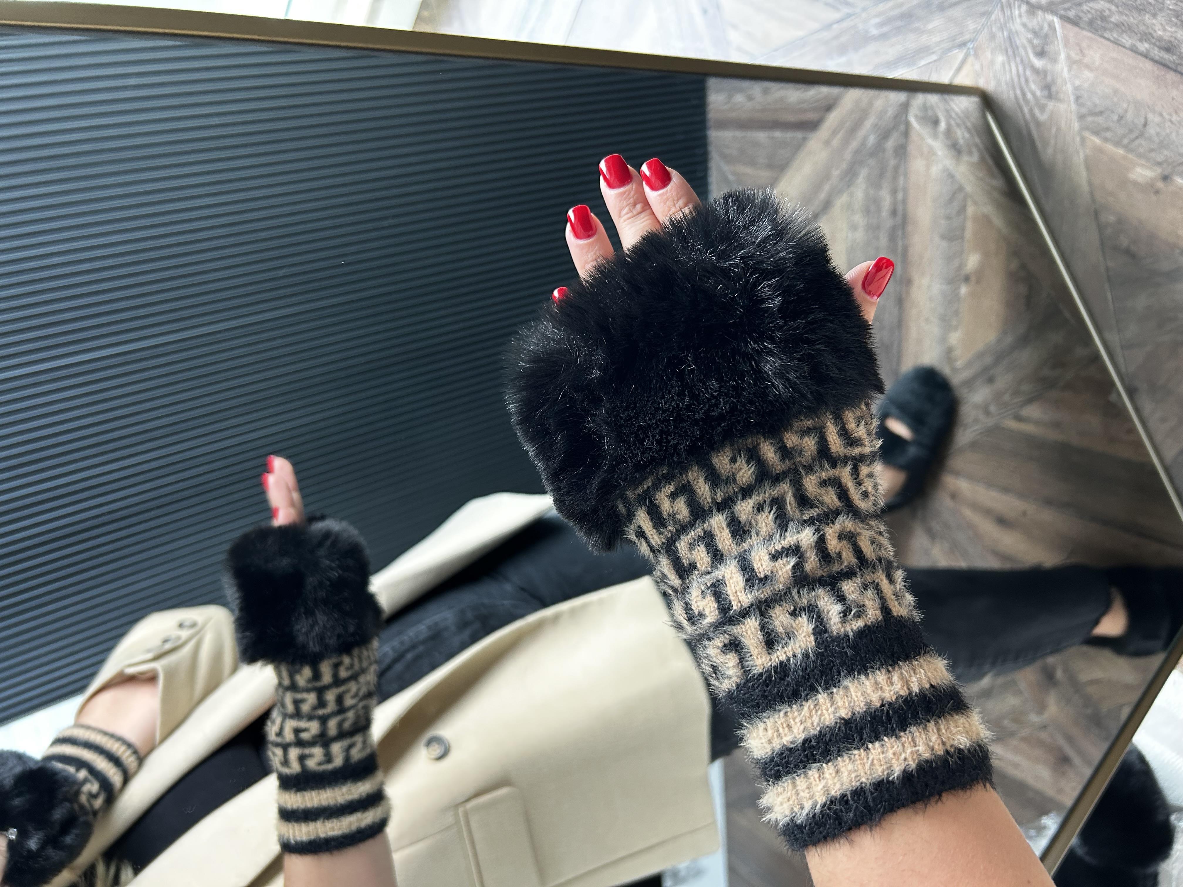 JF Kürklü Desenli Kesik Eldiven - Orjinal