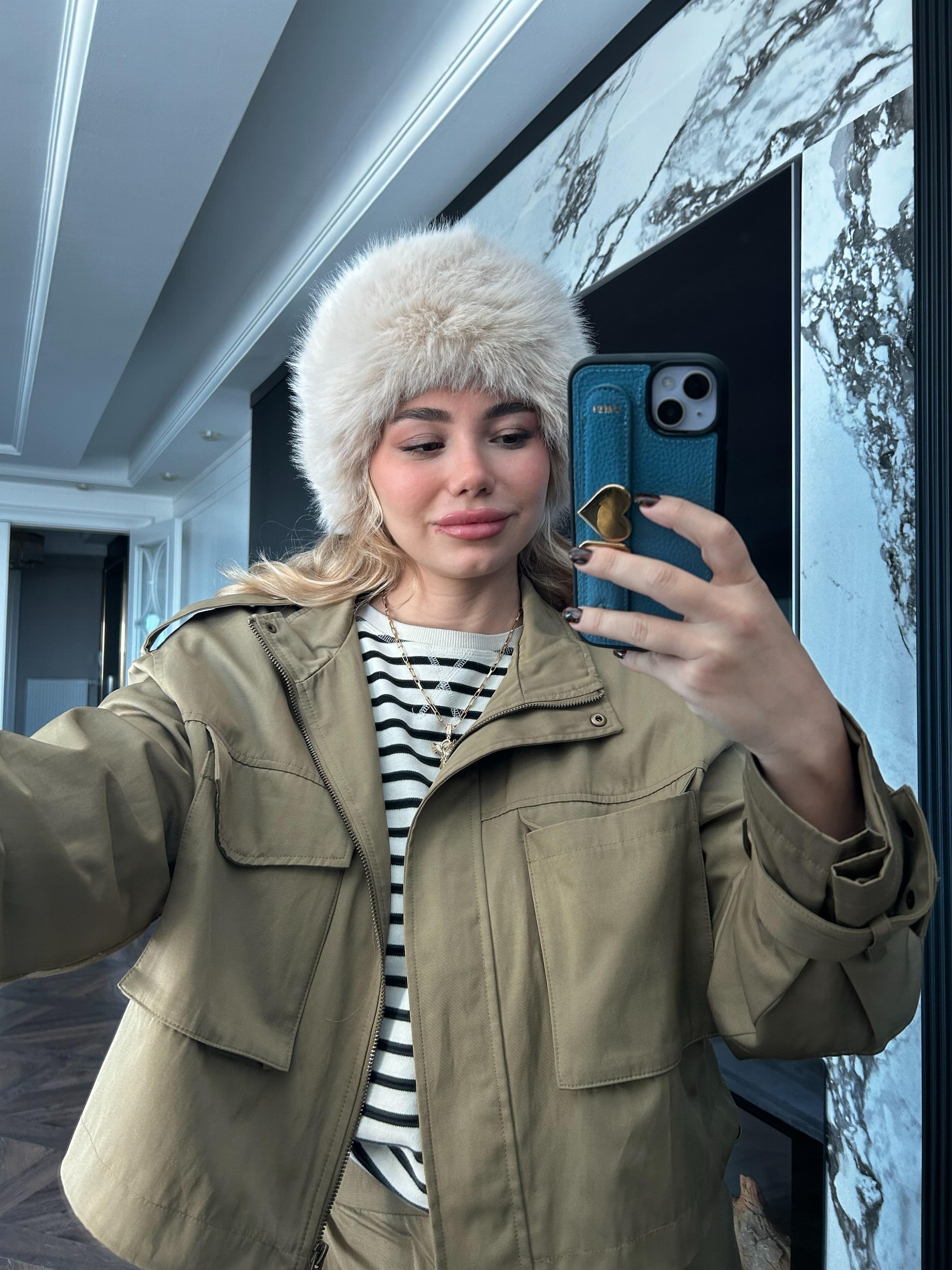 JF Kürklü Kalpak Şapka - Bej