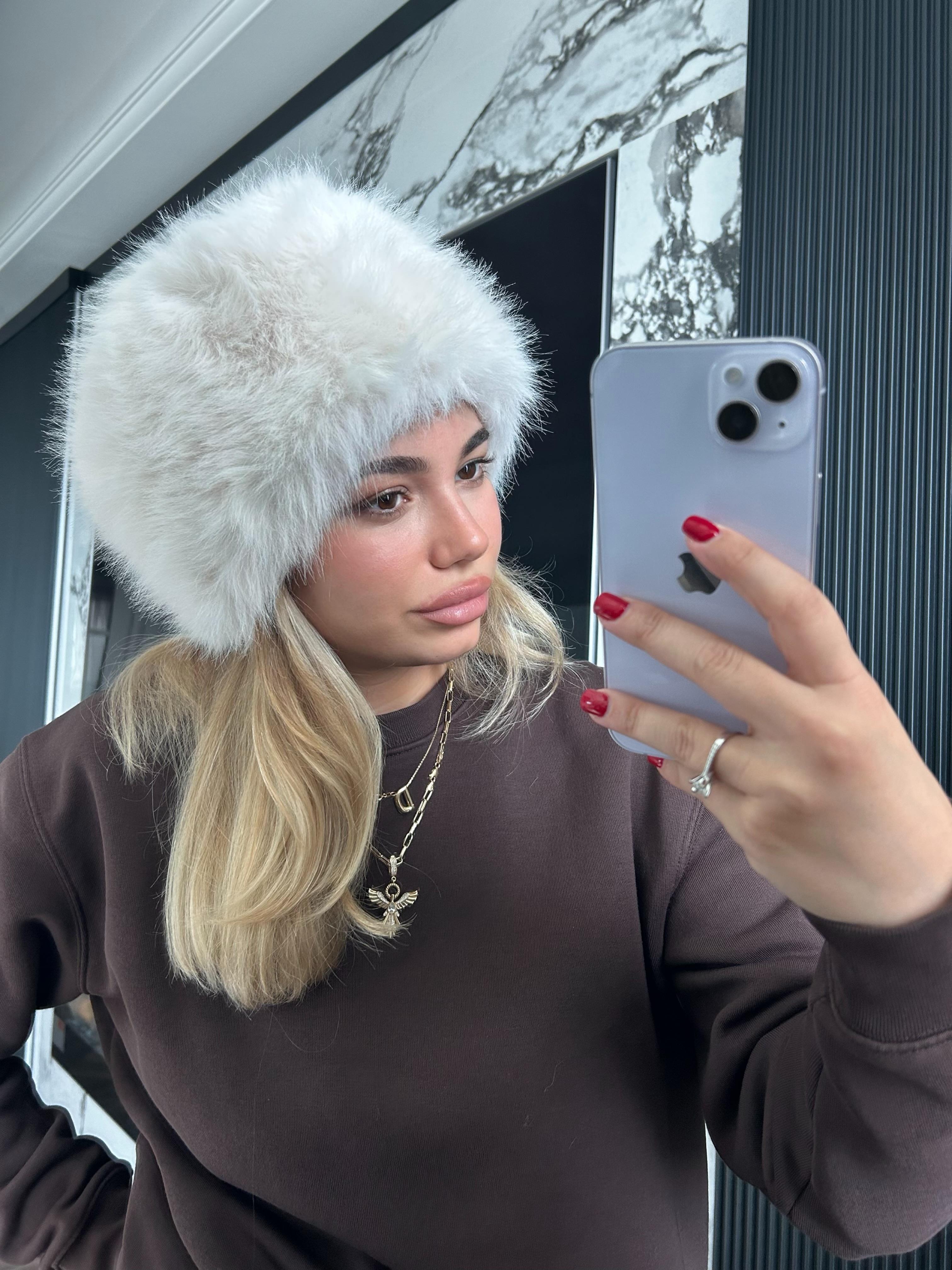 JF Kürklü Kalpak Şapka - Ekru