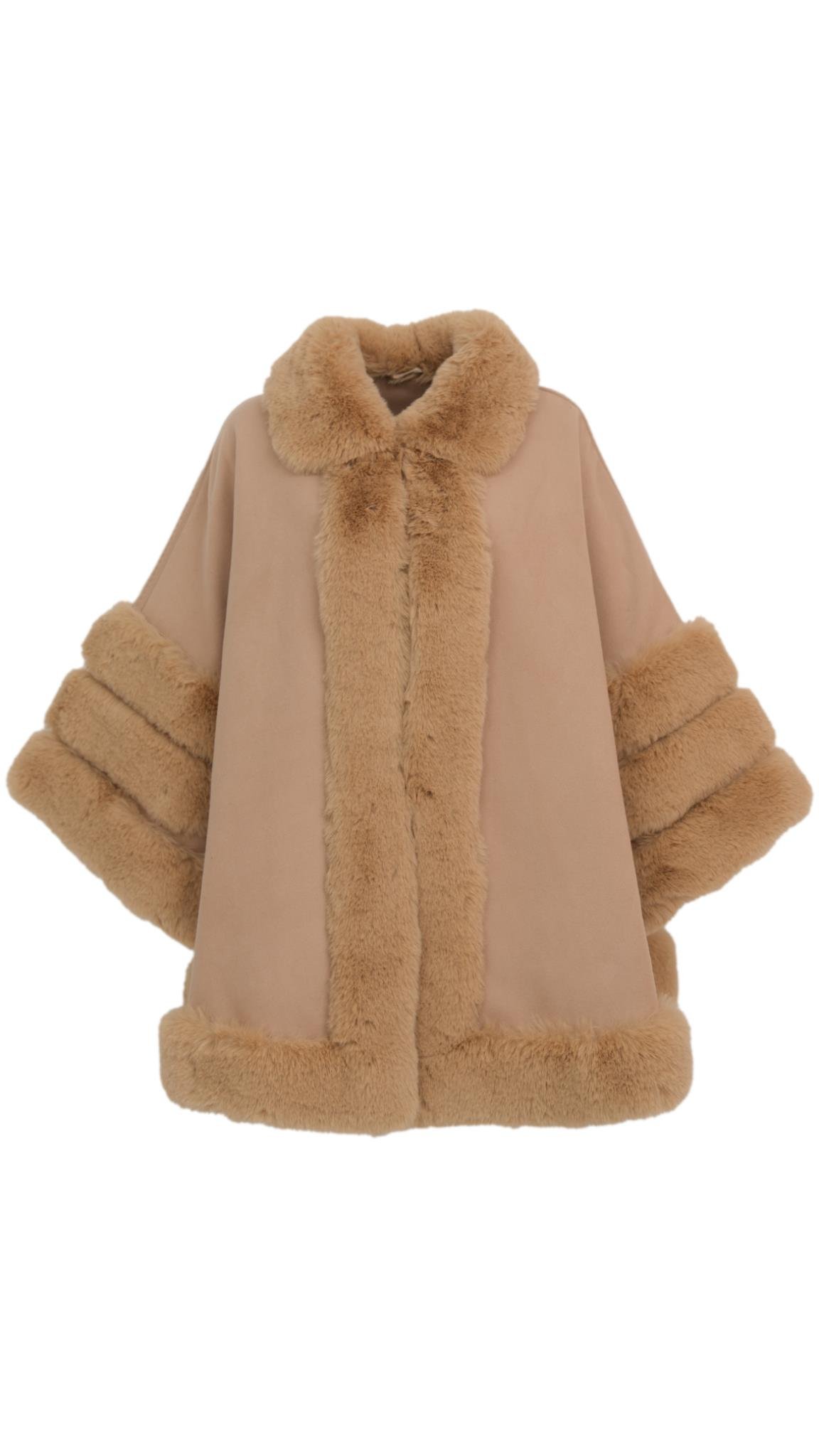 MARCELA Kürklü Kaşmir Panço - Camel