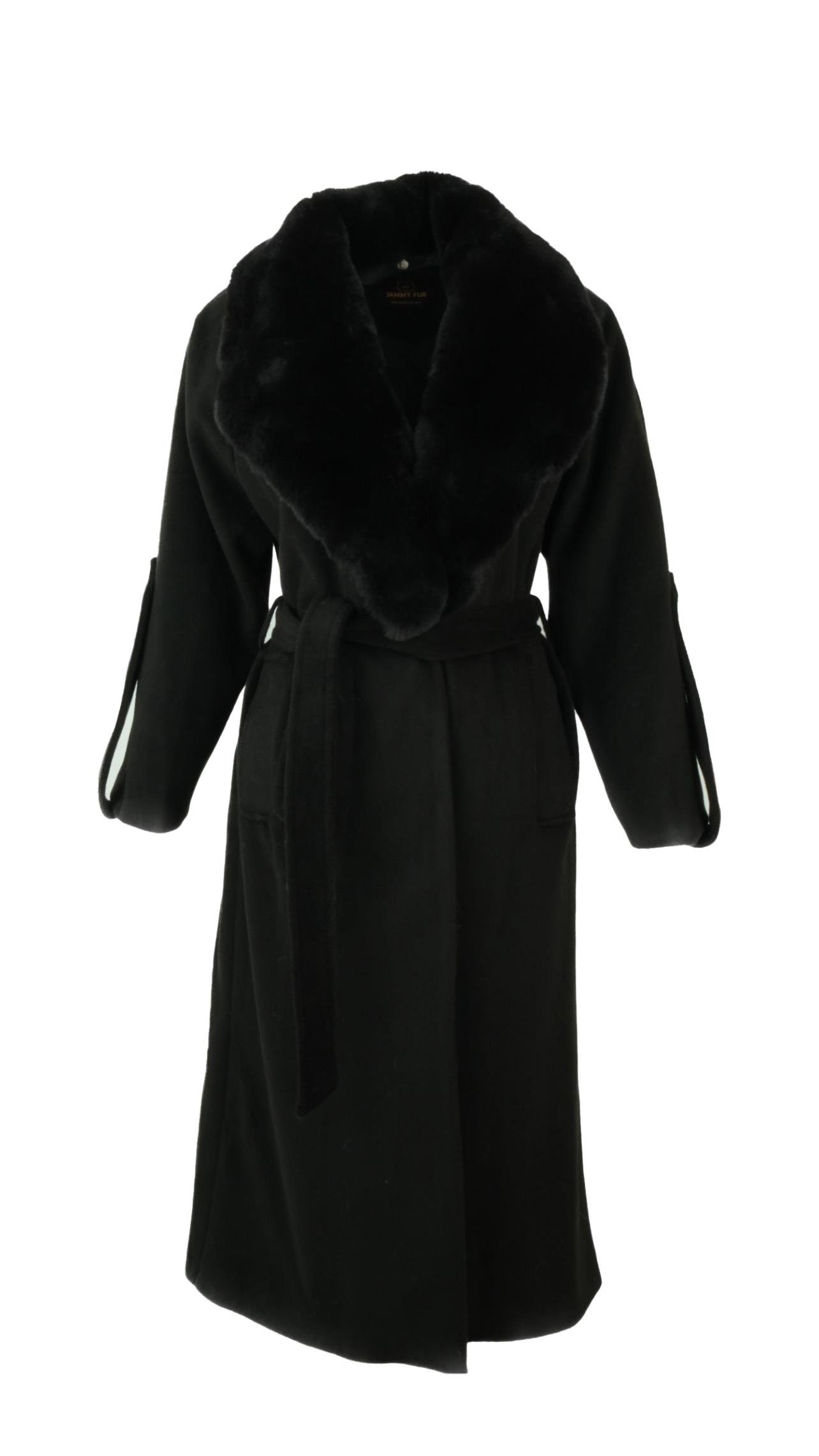 NANDO Yakası Kürklü Oversize Kaban - Siyah