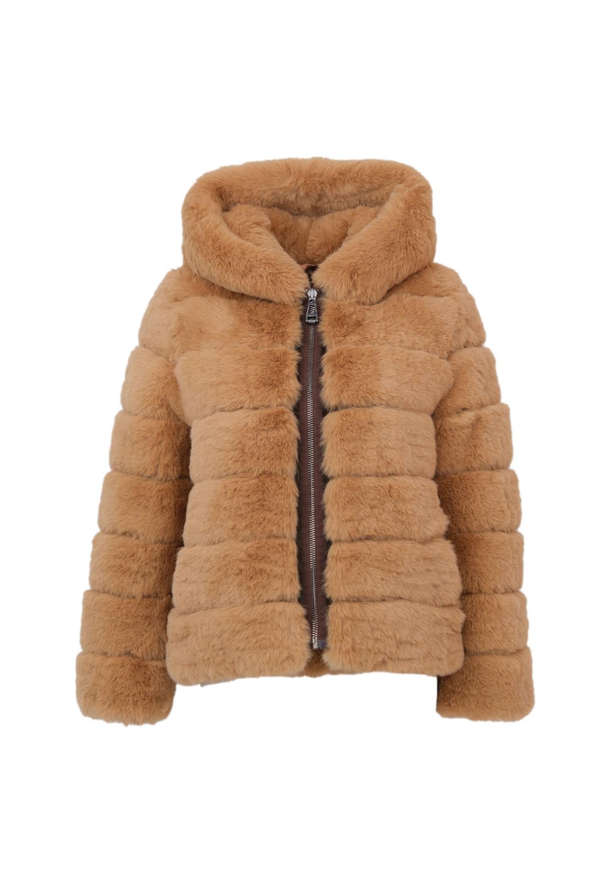 ROSA Kapüşonlu Suni Kürk Ceket - Camel