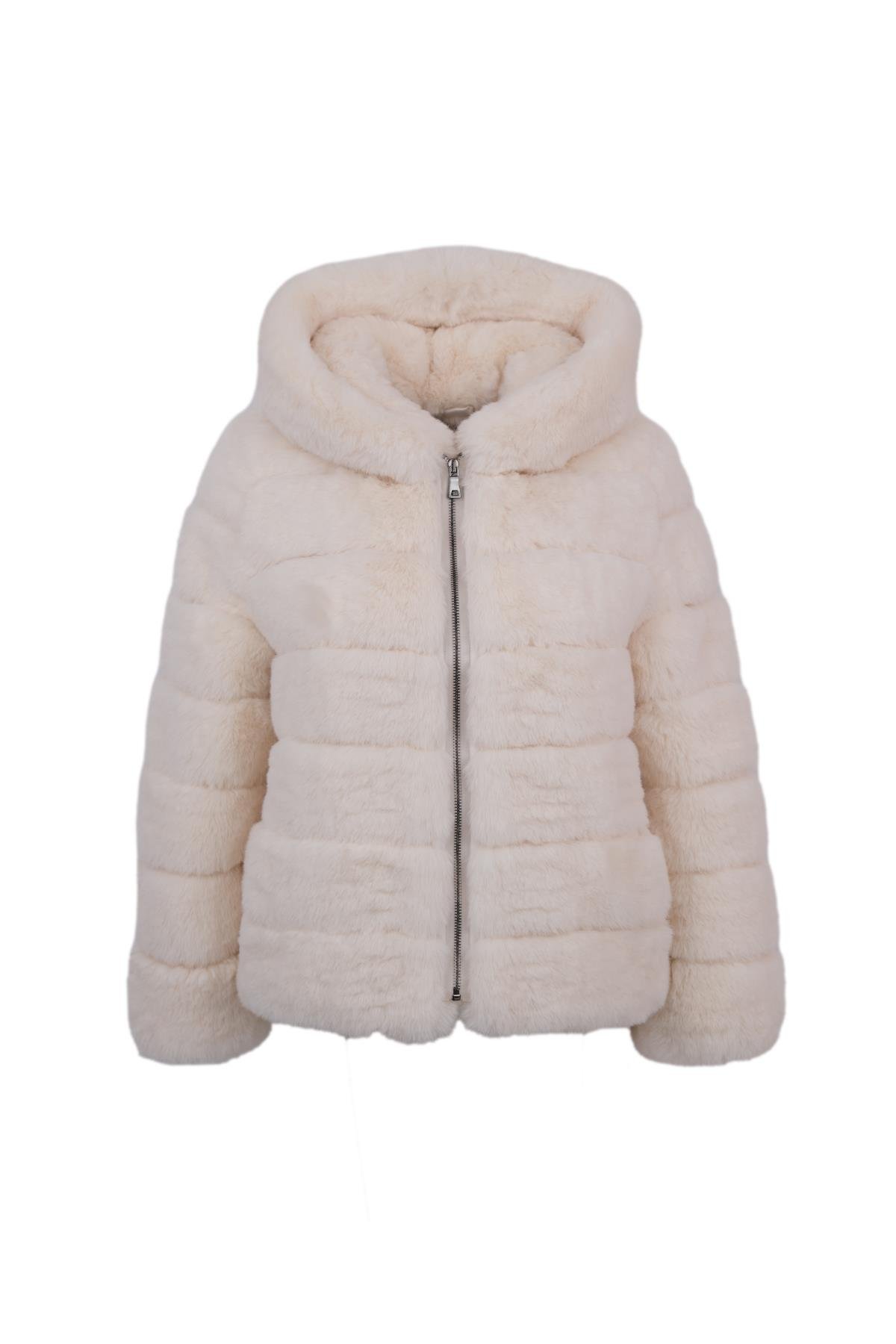 ROSA Kapüşonlu Suni Kürk Ceket - Ekru