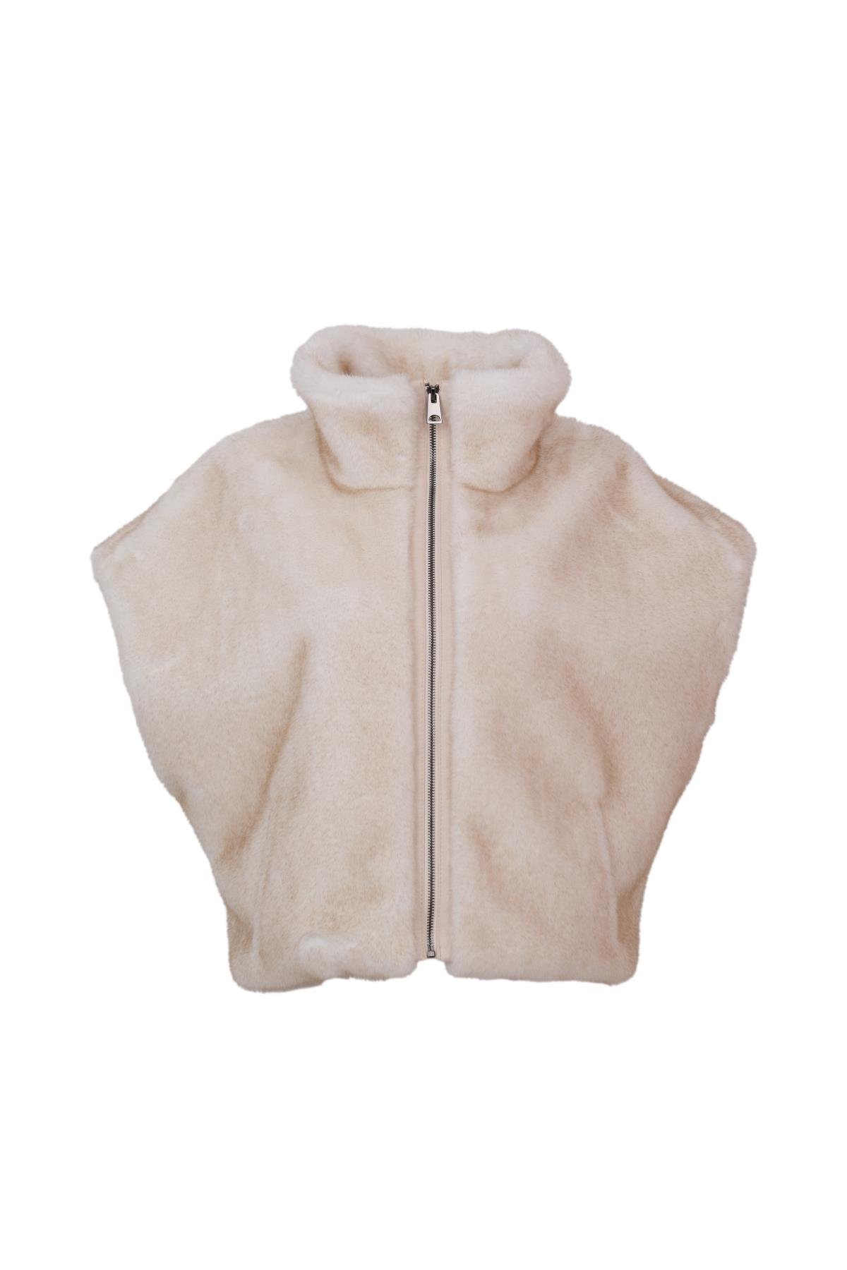 VELORA Suni Kürk Yelek - Bej
