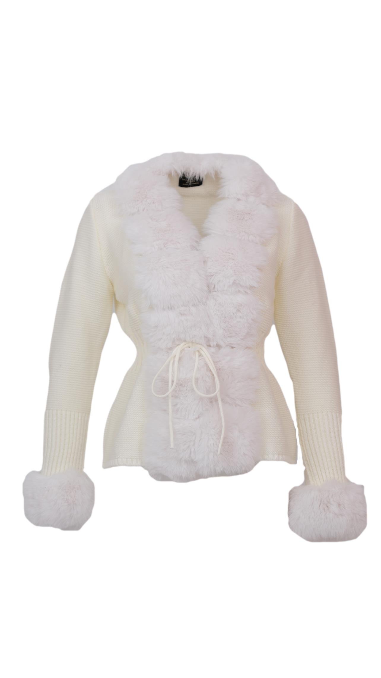 WALES Kürklü Triko Hırka - Ekru