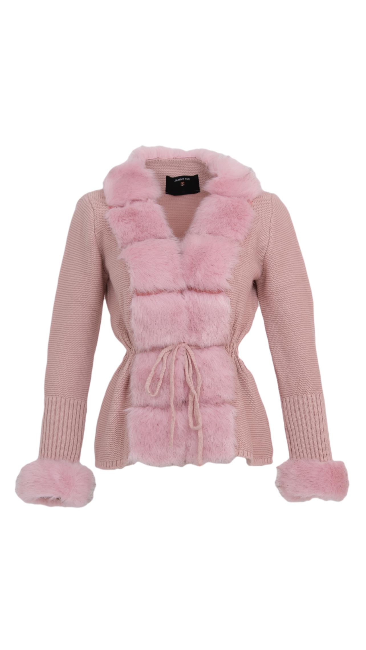 WALES Kürklü Triko Hırka - Pudra