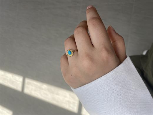 14 Ayar Firuze Taşlı Şems Yüzük