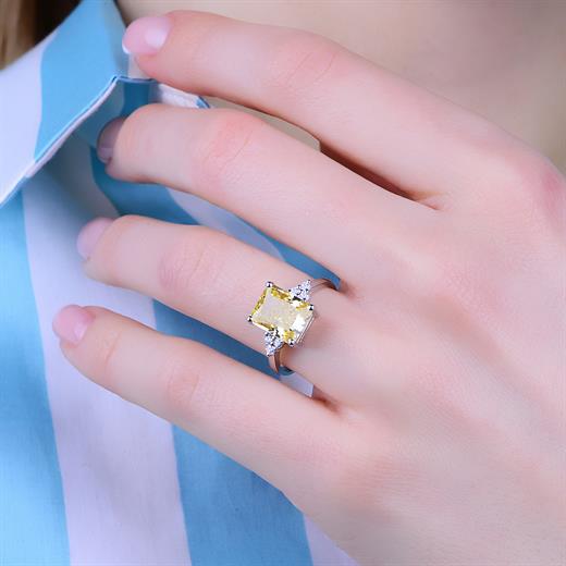 Odda75 14 Ayar Altın Pırlanta Sitrin Taşlı Yüzük