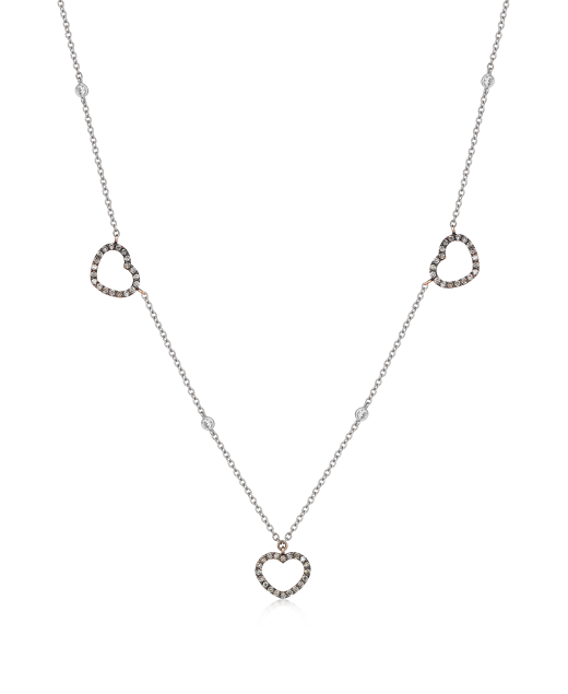 Odda75 Triple Heart Diamond Necklace in 18k White Gold