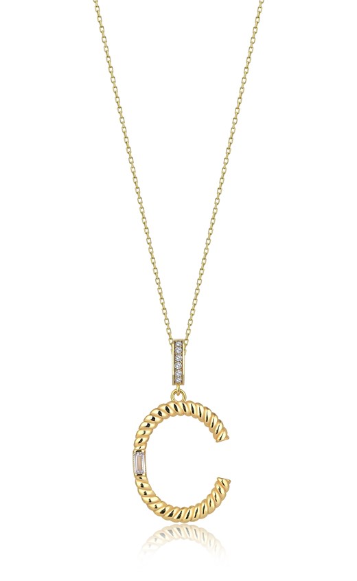 Odda75 Altın Kaplama 925 Ayar Gümüş İnisyal C Harf Kolye