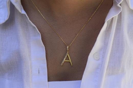 Odda75 Altın Kaplama 925 Ayar Gümüş İnisyal A Harf Kolye