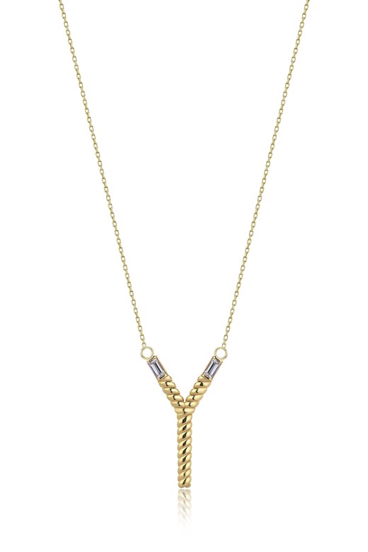 Odda75 Altın Kaplama 925 Ayar Gümüş İnisyal Y Harf Kolye