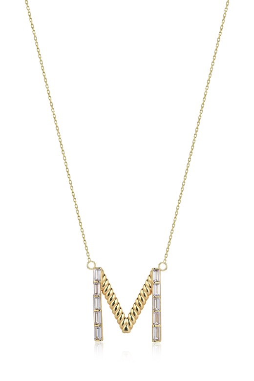 Odda75 Altın Kaplama 925 Ayar Gümüş İnisyal M Harf Kolye